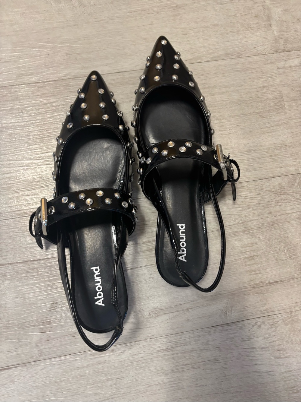 Abound Black Pointed-Toe Studded Slingback Flats